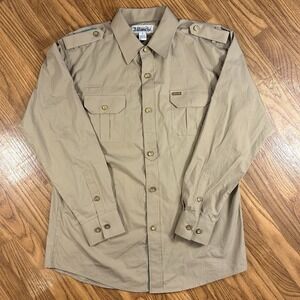 Y2K Military Utility Shirt Mens XL Khaki Safari Gorpcore Button Up